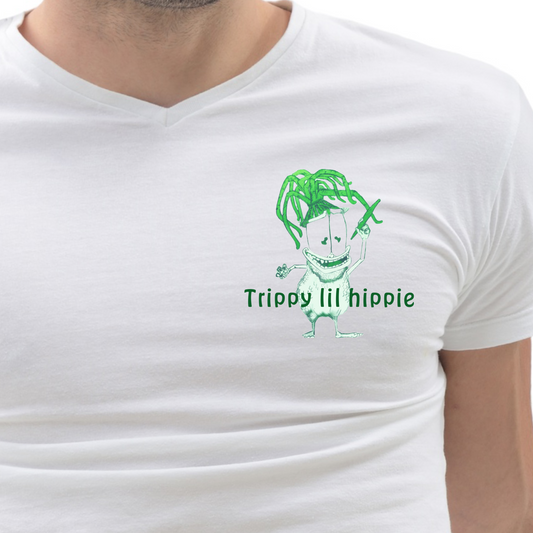 "Trippy lil Hippie" T-Shirt • lft.lapel+bk.collar Grn design• Short-Sleeve Unisex T-Shirt